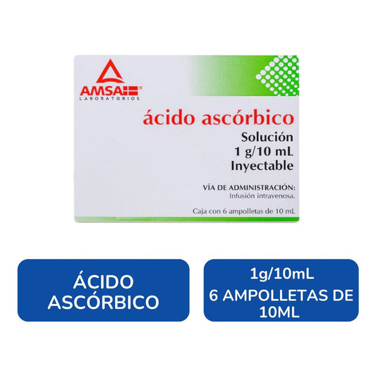 Ácido Ascórbico Solución Inyectable 1g 6 Ampolletas 10 Ml Sin Sabor