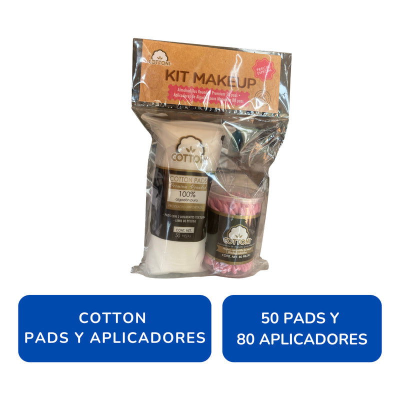 Cotton Pads Kit Makeup Pads 50 Pzas Y Aplicadores 80 Pzas