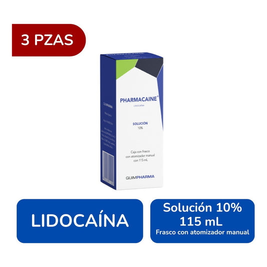Pharmacaine Lidocaína 10% 3 Frascos 115 Ml C/u Quimpharma