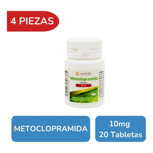 Metoclopramida 10 Mg 4 Frascos Con 20 Tabletas C/u Avivia