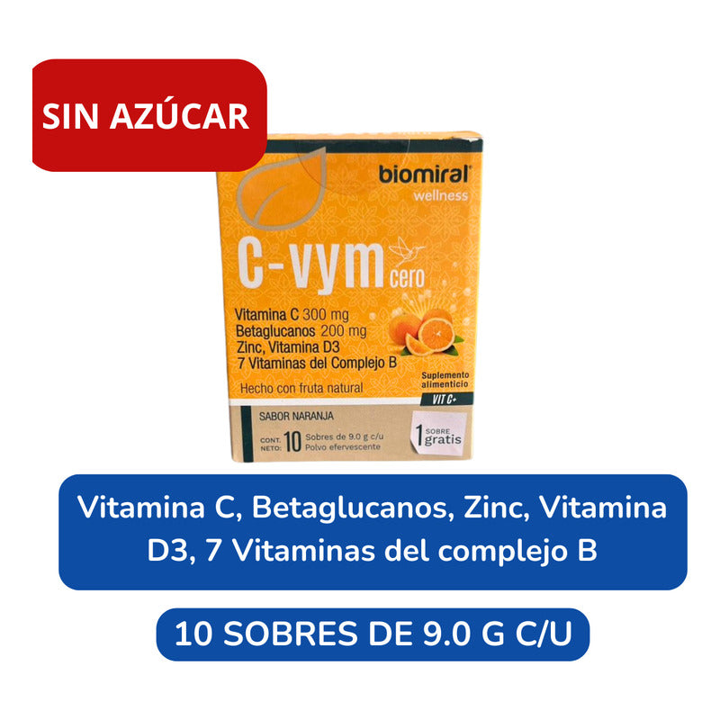 C-vym Cero Polvo 10 Sobres Suplemento Alimenticio Sin Azúcar Naranja