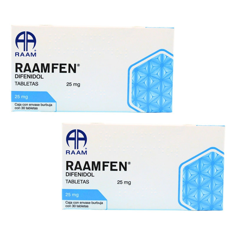 Raamfen Difenidol 25 Mg 2 Cajas Con 30 Tabletasc/u  Raam