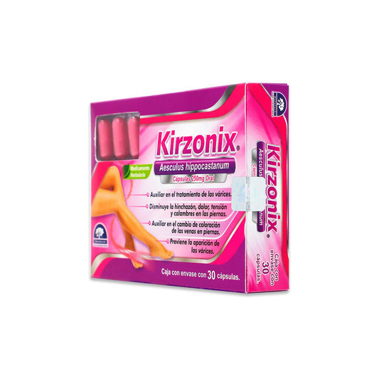 Kirzonix Tratamiento De Varices Medicina Herbolarea 30capsul Sabor Sin Sabor