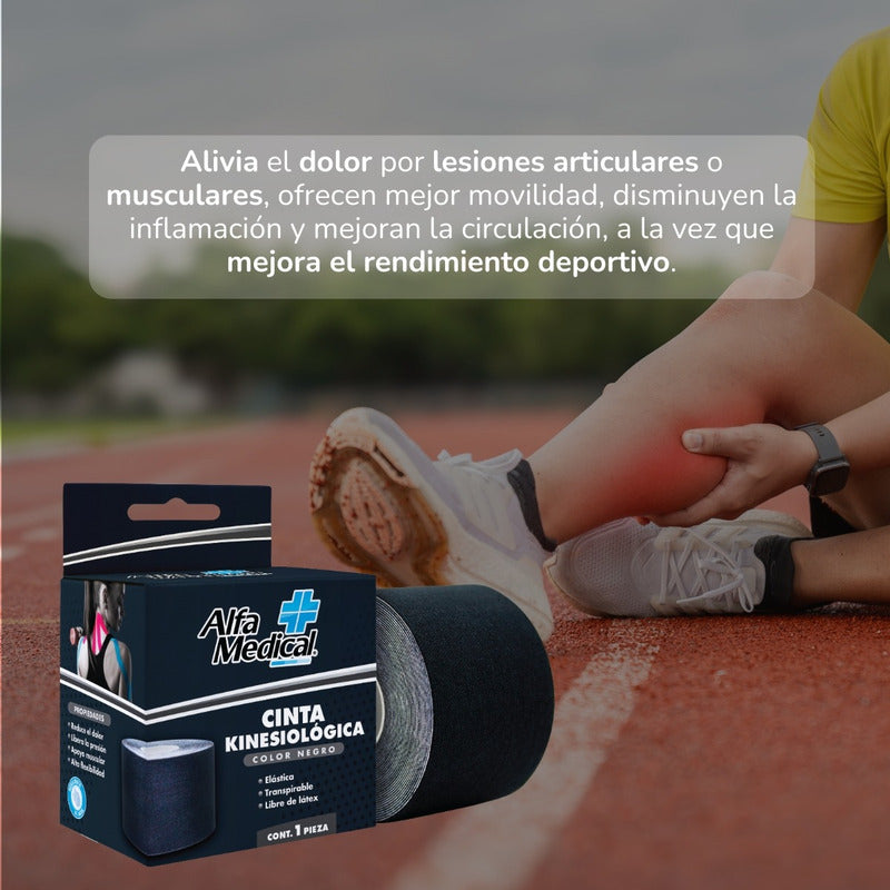 Cinta Kinesiológica Color Negro 1 Pieza Alfa Medical