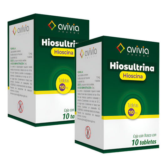 Hiosultrina Hioscina 10mg 2 Cajas Con 10 Tabletas C/u Avivia