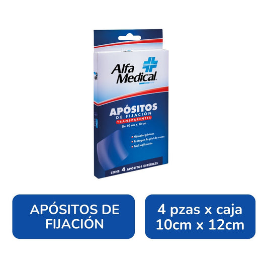 Alfa Medical Apósitos De Fijación Transparente 10x12cm 4 Pza
