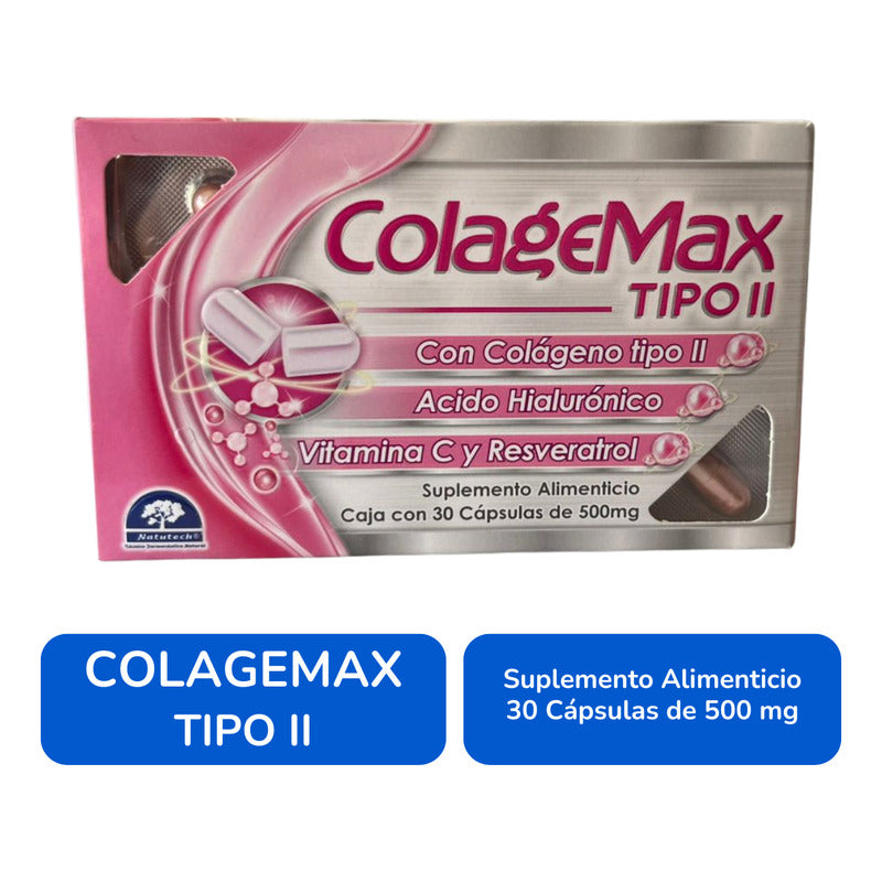 Colagemax Tipo Ll Caja Con 30 Cápsulas De 500 Mg, Natutech Sin Sabor