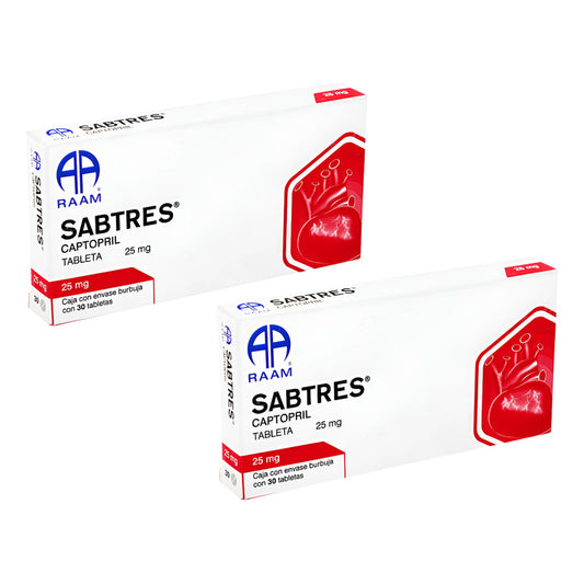 Sabtres Captopril 25 Mg 2 Cajas Con 30 Tabletas C/u Raam