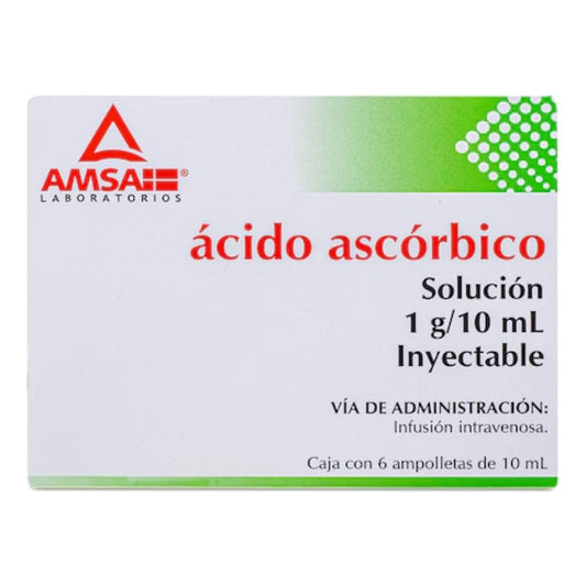 Ácido Ascórbico Solución Inyectable 1g 6 Ampolletas 10 Ml Sin Sabor