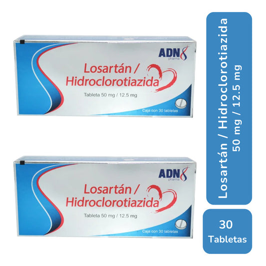Losartán / Hidroclorotiazida 50mg 12.5mg 2 Cajas 30 Tabs Adn