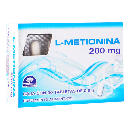 L-metionina Caja Con 30 Tabletas De 200 Mg Natutech Sin Sabor