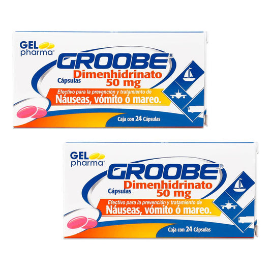 Groobe 2 Cjs Con 24 Caps C/u Dimenhidrinato 50 Mg Gel Pharma