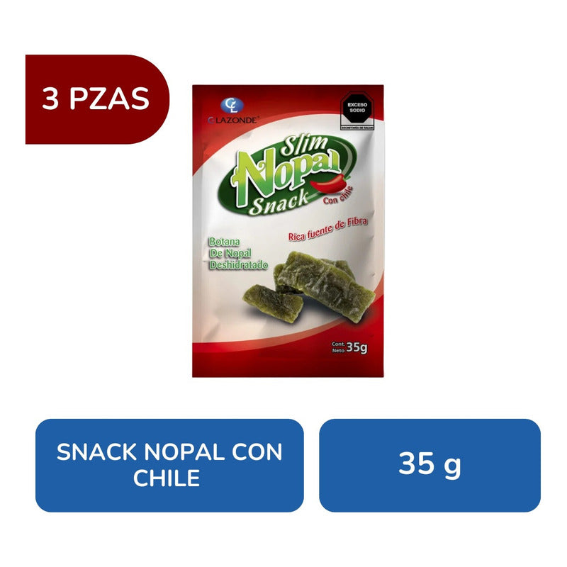 Slim Nopal Snack Con Chile 3 Bolsas Con 35 G C/u