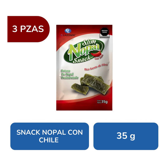 Slim Nopal Snack Con Chile 3 Bolsas Con 35 G C/u