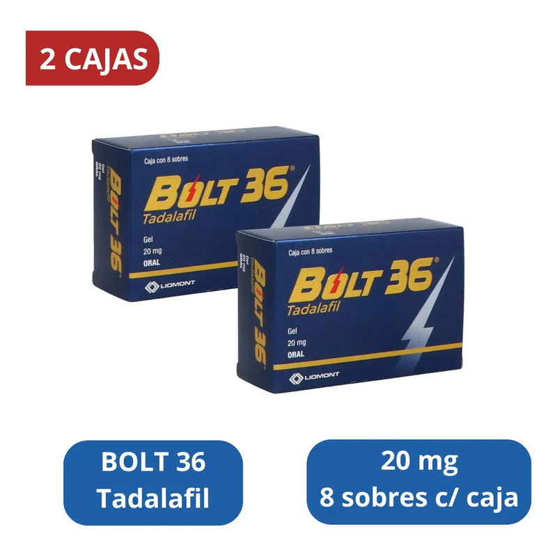 Bolt 36 Tadalafil 2 Cajas Con 2 Sobres De Gel C/u 20 Mg C/u