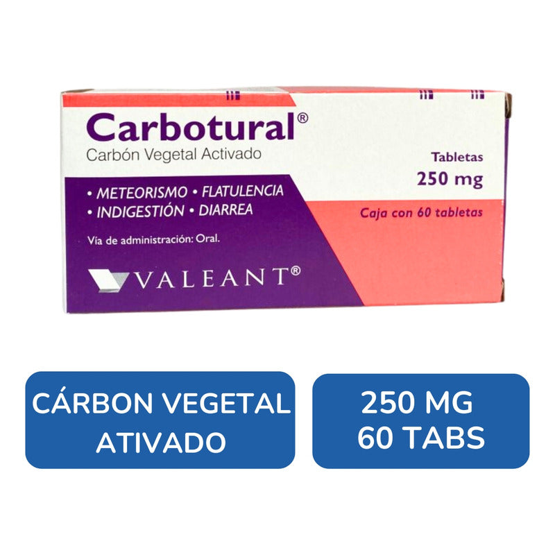 Carbotural Carbon Vegetal Activado  250mg Valeant 60 Tabs