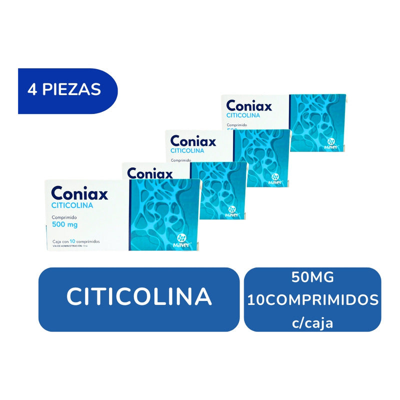 Coniax Citicolina 500 Mg Maver 4 Cajas 10 Comprimidos C/u
