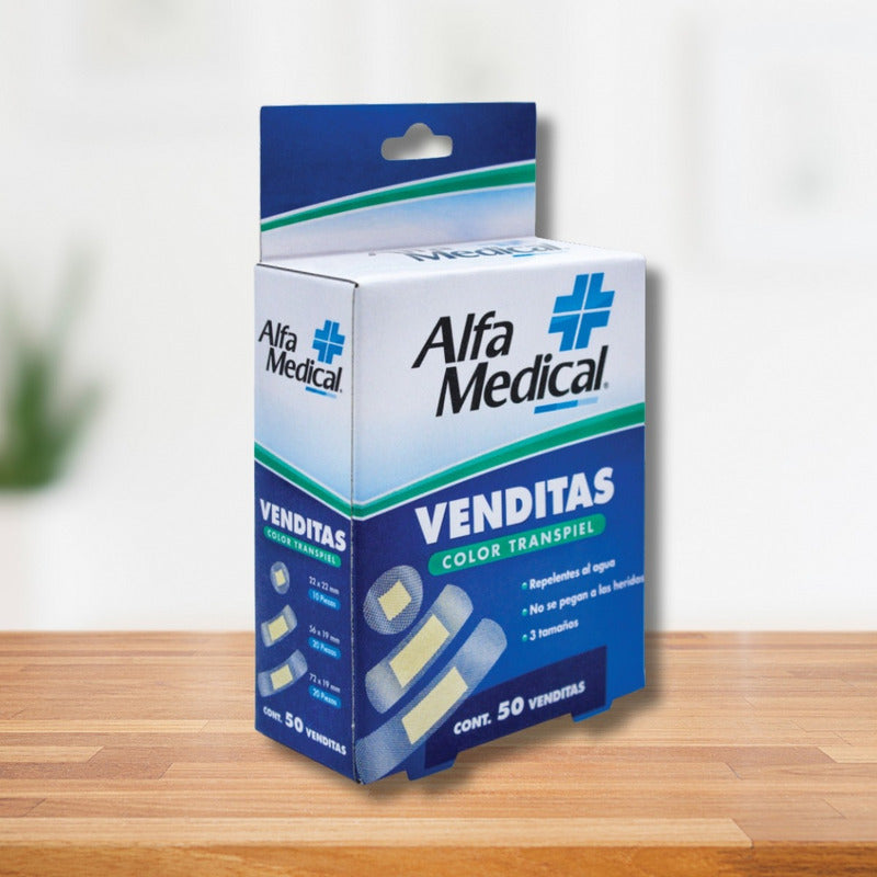 Alfa Medical Venditas Adhesivas Transpiel 3 Tamaños 50 Pzas