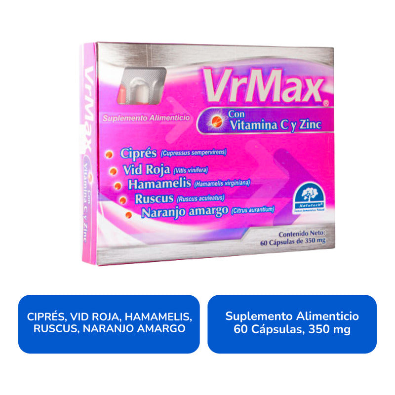 Vrmax Con Vitamina C Y Zinc Caja Con 60 Cápsulas Natutech Sin Sabor