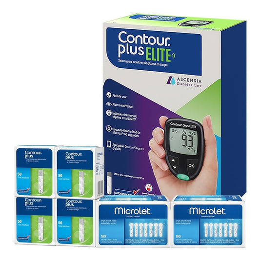Contour Plus Elite Glucómetro Bluetooth 200 Tiras 200 Lancetas