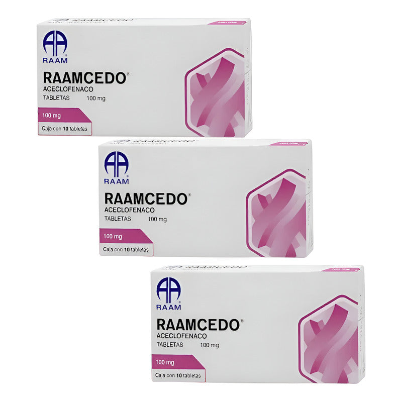 Raamcedo Aceclofenaco 100 Mg 3 Cajas Con 10 Tabletas C/u
