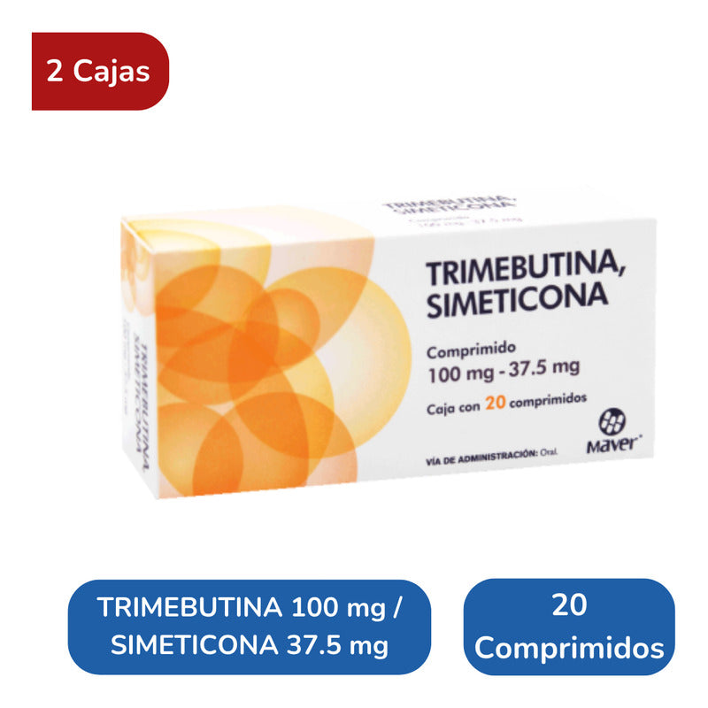 Trimebutina Simeticona 100/37.5mg 2 Cjas 20 Tabs C/u Maver