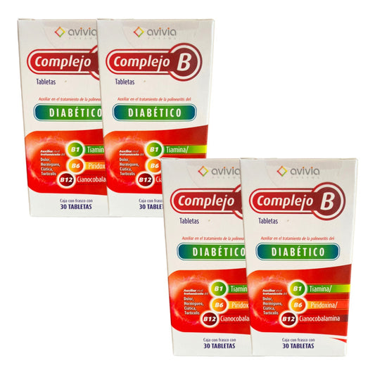Avivia Complejo B Diabético 4 Frascos De 30 Tabs Cada Un0 Sin Sabor