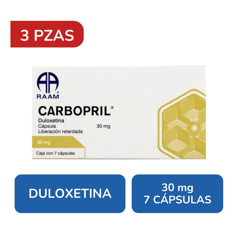 Carbopril Duloxetina 30 Mg 3 Cajas 7 Capsulas C/u Raam.