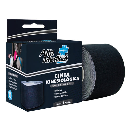 Pack 2 Cajas Cinta Kinesiológica Negra Alfa Medical - 5x5 Color Negro