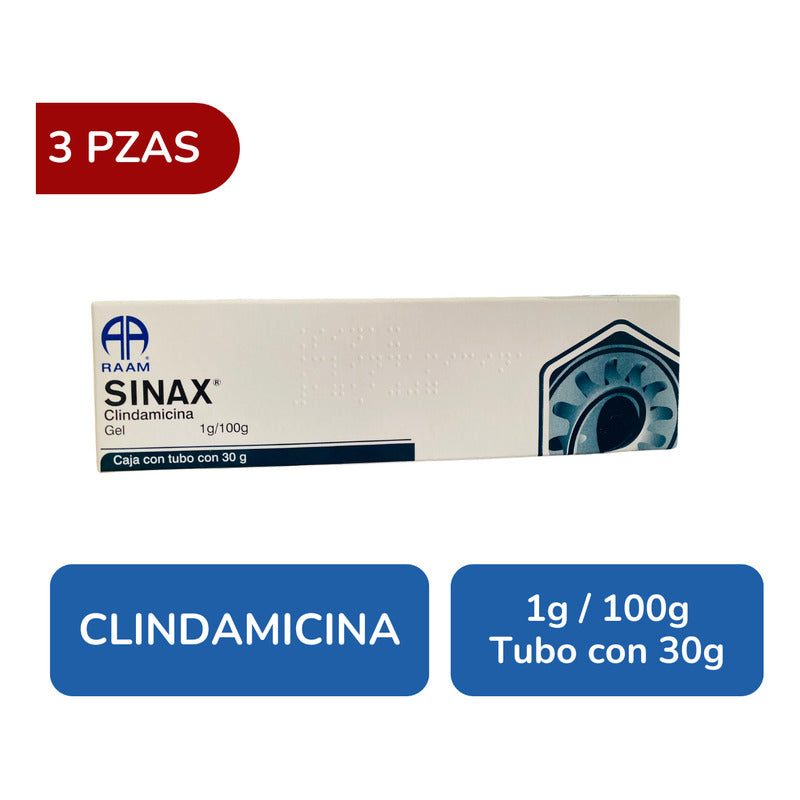 Sinax Clindamicina Gel 1g / 100g 3 Tubos Con 30 G C/u Raam