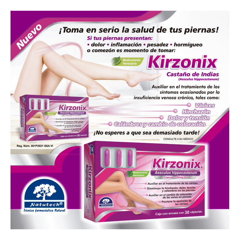 Kirzonix Aesculus Hippocastanum 250 Mg 30 Cápsulas Natutech Sin Sabor