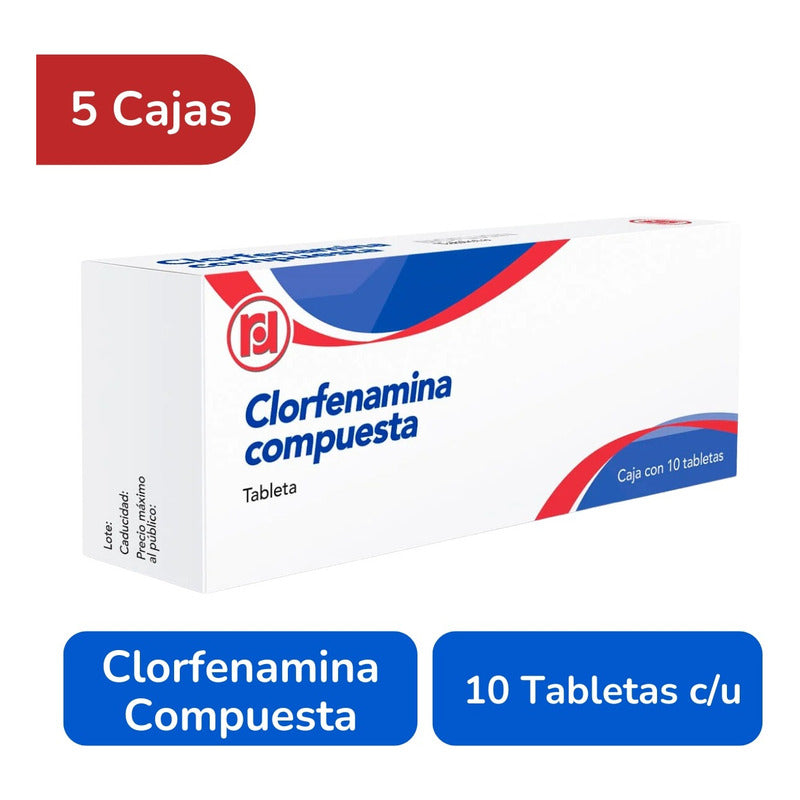 Clorfenamina Compuesta 500 Mg 5 Cjas 10 Tabletas C/u Randall
