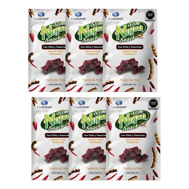 Slim Nopal Snack Chile Y Tamarindo 6 Bolsas Con 35g C/u