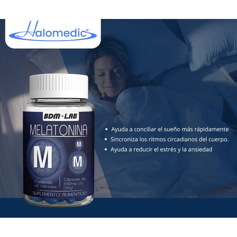 Melatonina Bdm Lab  Pack Con 120 Cápsulas 650mg Dormir Mejor Sin Sabor