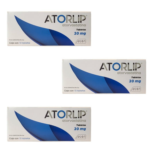 Atorlip Atorvastatina 3 Cajas De 20mg Con 10 Tabs C/u