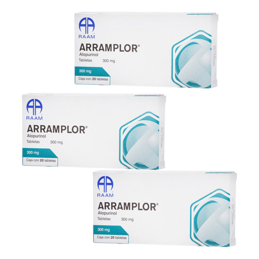 Arramplor Alopurinol 300 Mg 3 Cajas 20 Tabletas C/u Raam