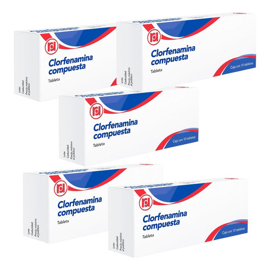 Clorfenamina Compuesta 500 Mg 5 Cjas 10 Tabletas C/u Randall