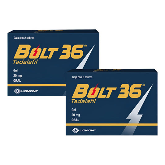 Bolt 36 Tadalafil 2 Cajas Con 2 Sobres De Gel C/u 20 Mg C/u