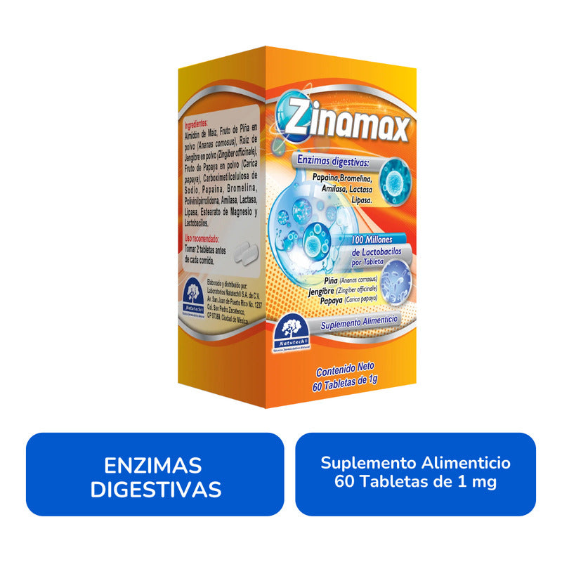 Zinamax Frasco Con 60 Tabletas Natutech Sin Sabor