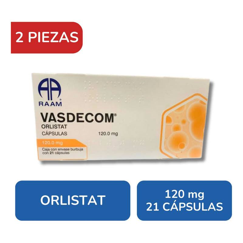 Vasdecom Orlistat 120 Mg 2 Cajas Con 21 Cápsulas