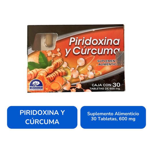 Piridoxina Y Cúrcuma Caja Con 30 Tabs De 600 Mg Natutech Sin Sabor
