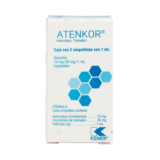 Kener Atenkor Ketorolaco / Tramadol  10 mg / 25 mg / 1 mL Caja con 2 Ampolletas