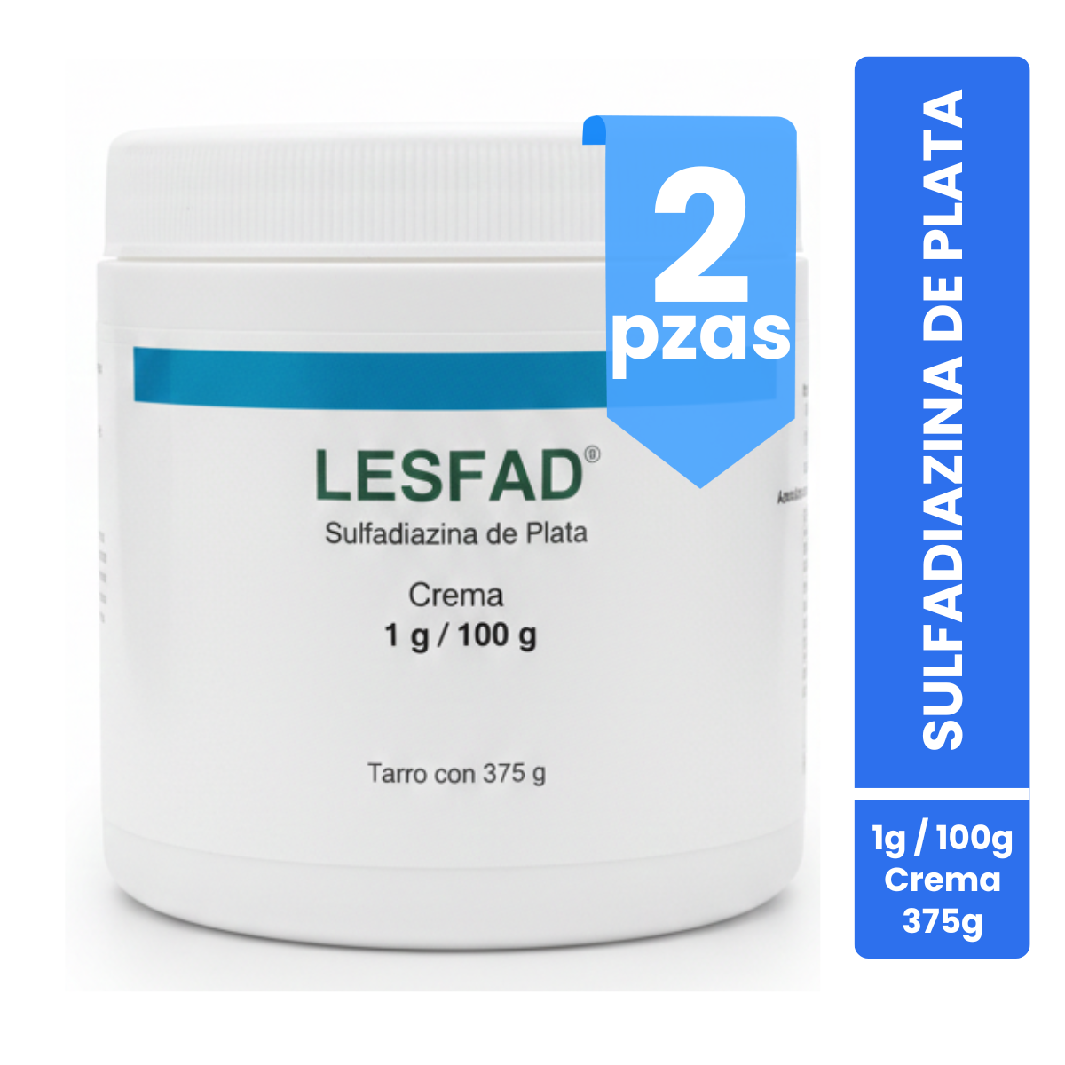 Lesfad Sulfadiazina De Plata 1g 2 Tarros 375 G Farmadextrum Sin Aroma