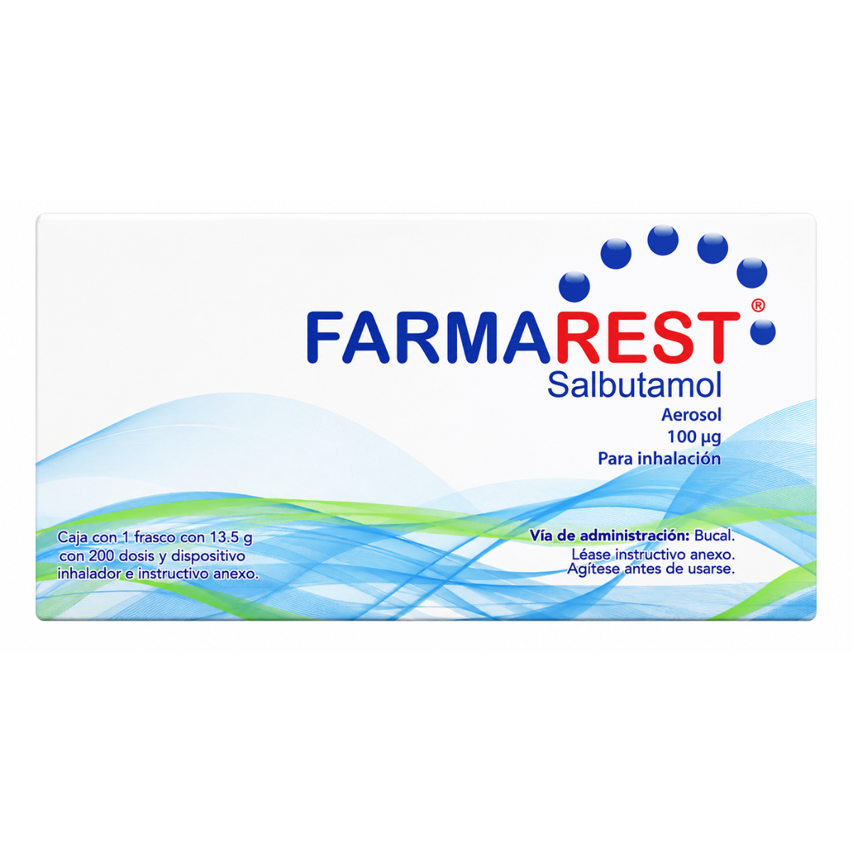 Farmarest Salbutamol 100 Mcg Aerosol Para inhalación Caja con 1 Frasco con 13.5 g Con 200 Dosis y Dispositivo Inhalador
