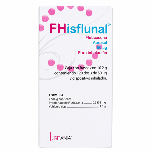 FHisflunal Fluticasona Aerosol 50 Mcg Aerosol Para Inhalación Caja con frasco con 10.2 g Con 120 Dosis