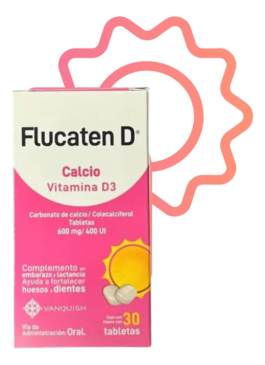 Flucaten D Calcio, Vitamina D3 600 mg / 400 UI Frasco con 30 Tabletas Vanquish