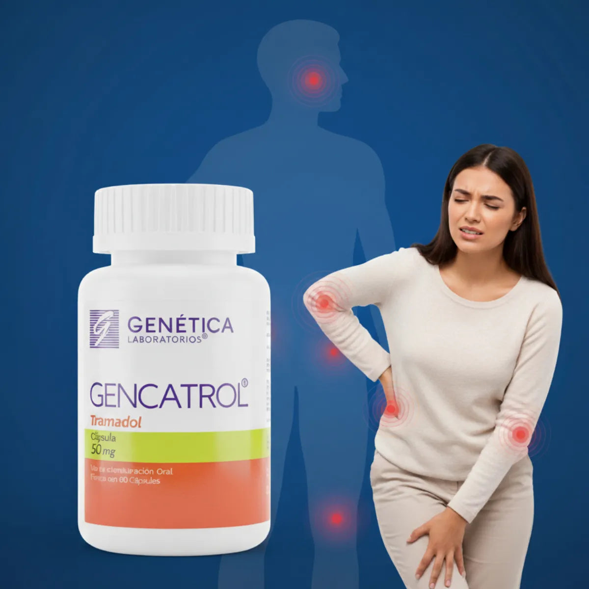 Gencatrol Tramadol 50 mg Frasco con 60 Cápsulas Génetica