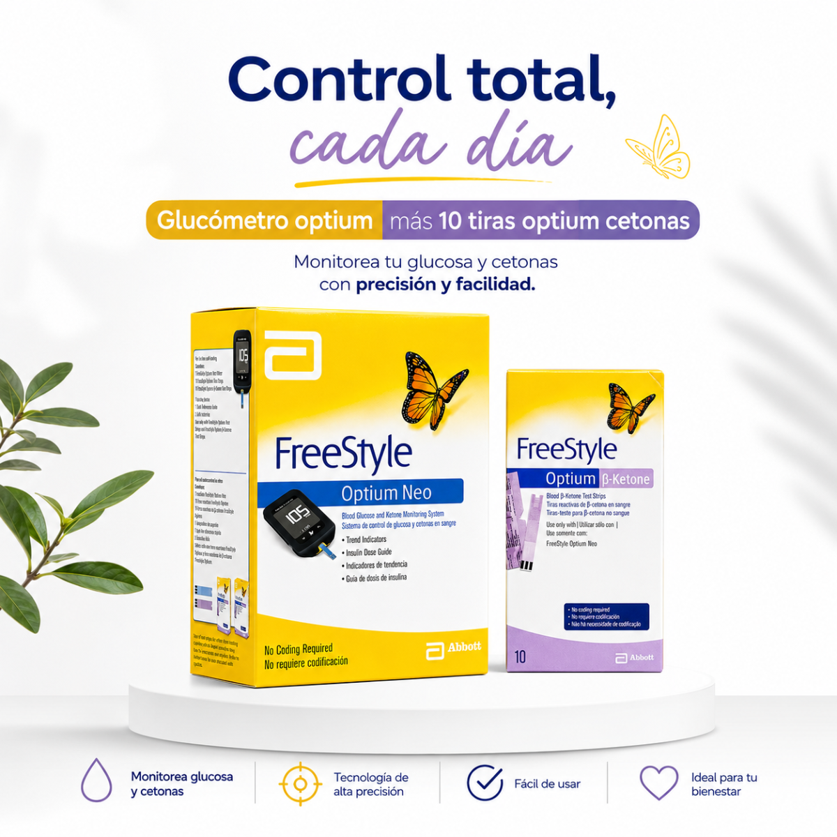 Glucómetro Abbott Optium Neo Cetonas Con 10 Tiras Negro