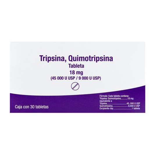 Tripsina Quimotripsina 18 Mg Caja Con 30 Tabletas