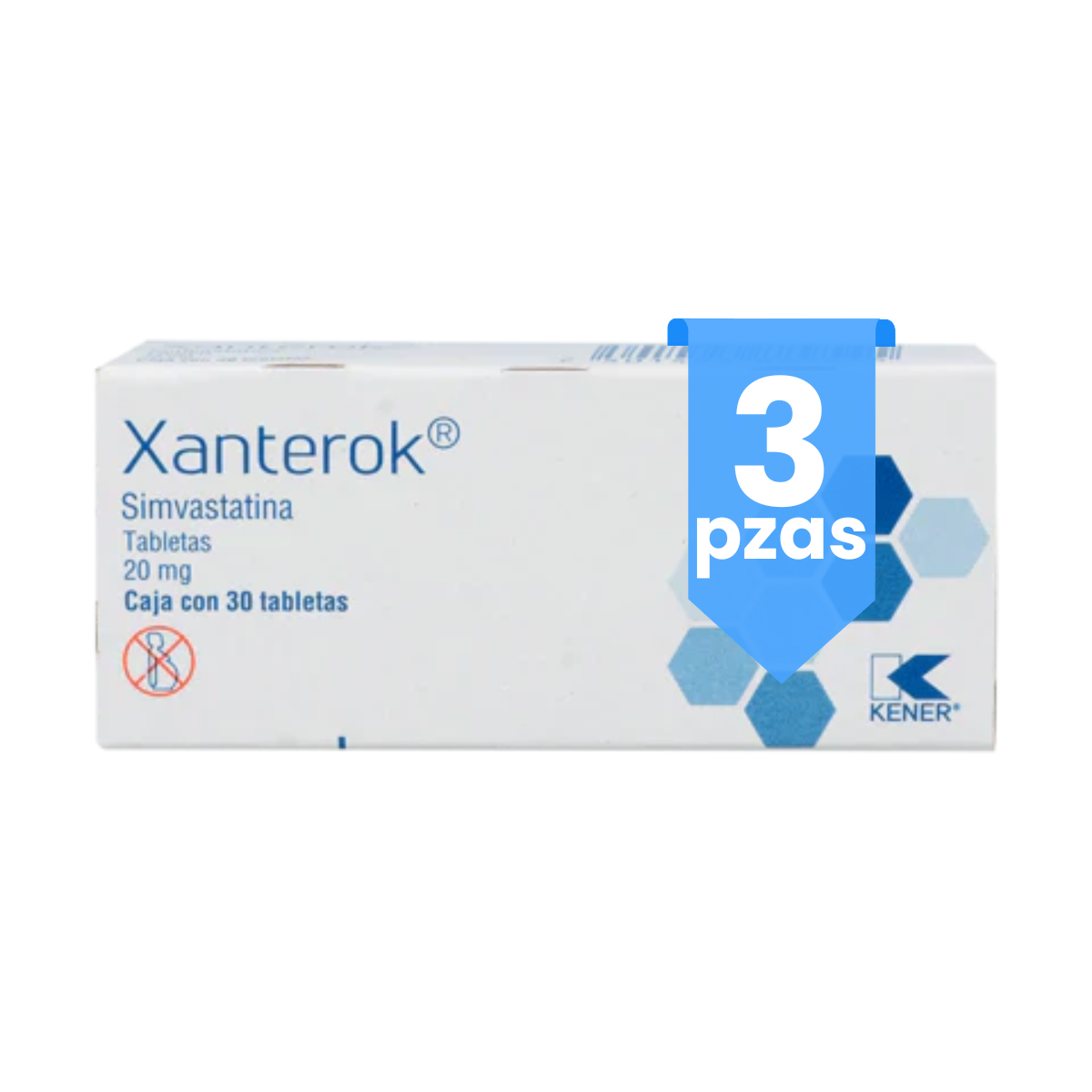 Kener Xanterok Simvastatina 20 Mg 3 Cajas con 30 Tabletas C/u Kener